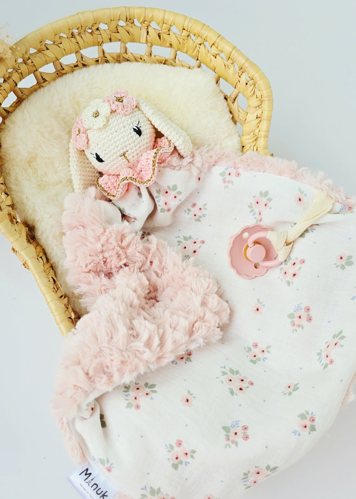 Doudou Lapin avec couronne fleurie Personnalisé