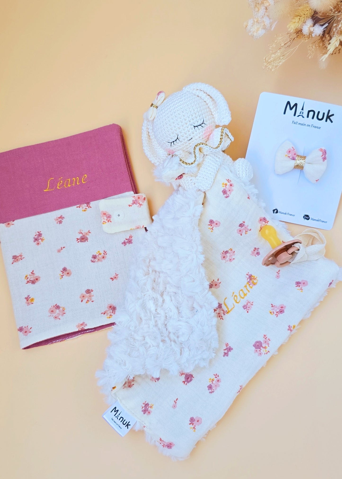 Coffret Naissace Doudou Personnalisé Protège Cartnet de Santé Bandeau fin Nylon