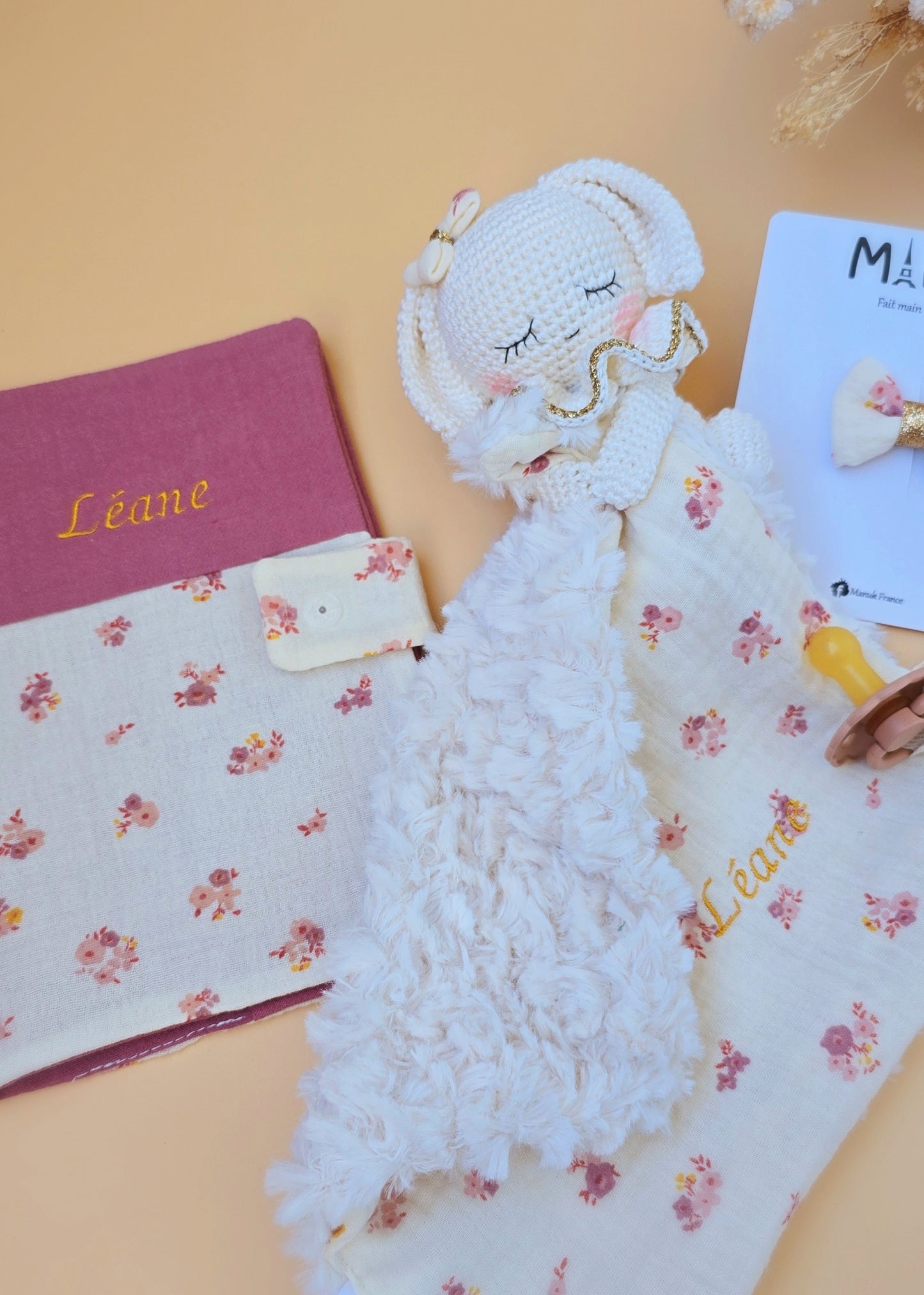 Coffret Naissace Doudou Personnalisé Protège Cartnet de Santé Bandeau fin Nylon