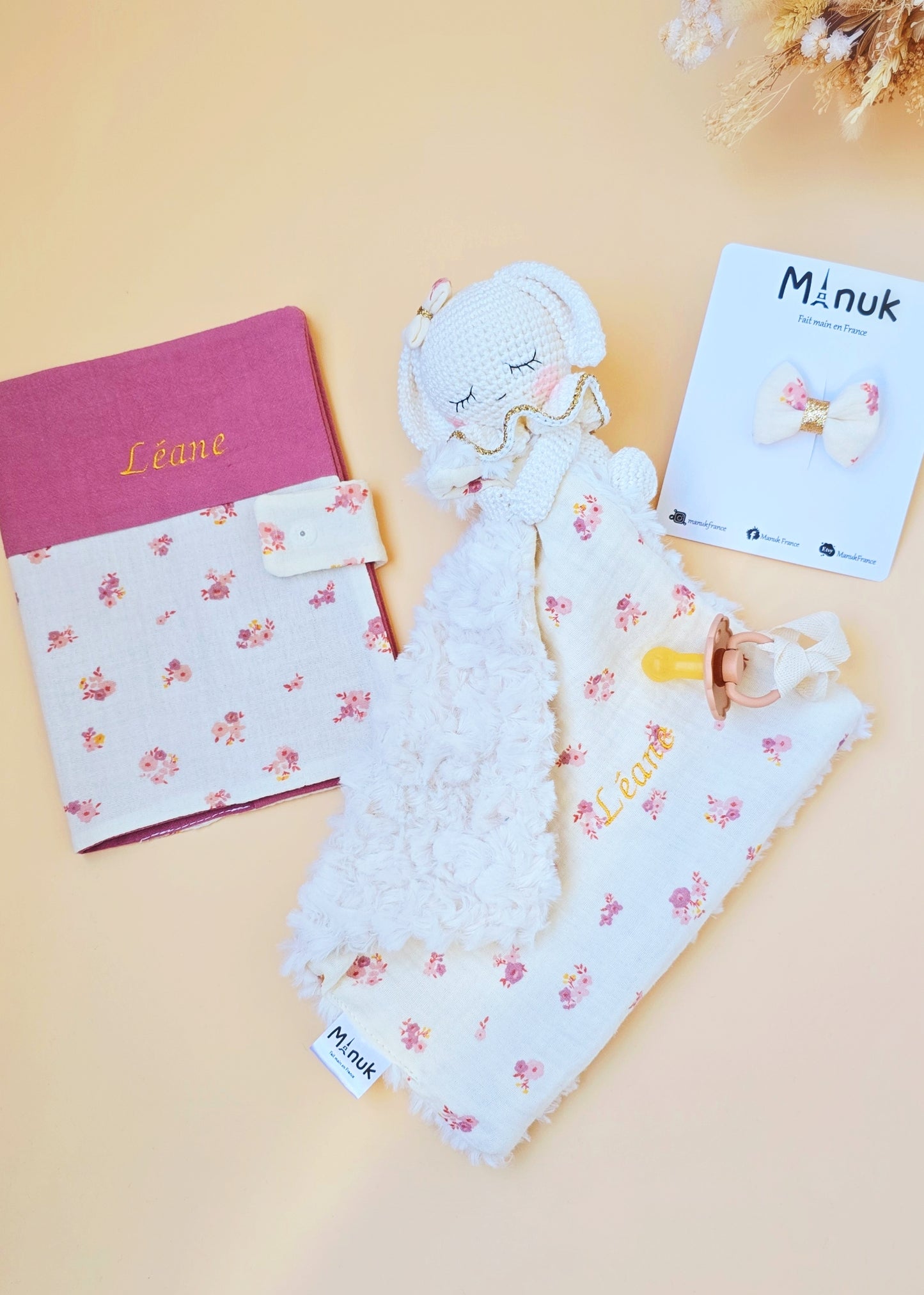 Coffret Naissace Doudou Personnalisé Protège Cartnet de Santé Bandeau fin Nylon