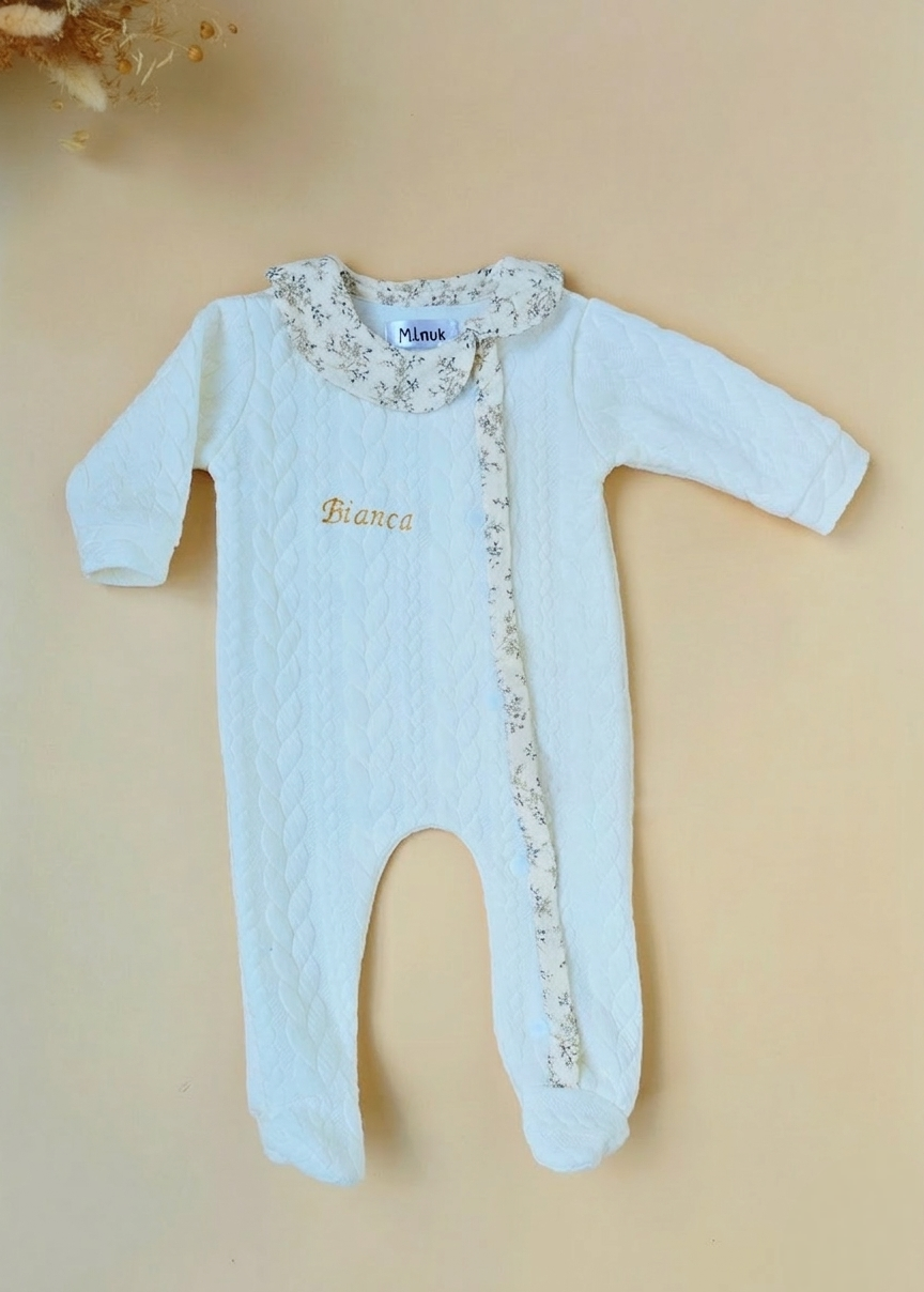 Ensemble Naissance Pyjama Personnalisé col Claudine Turban bébé fille