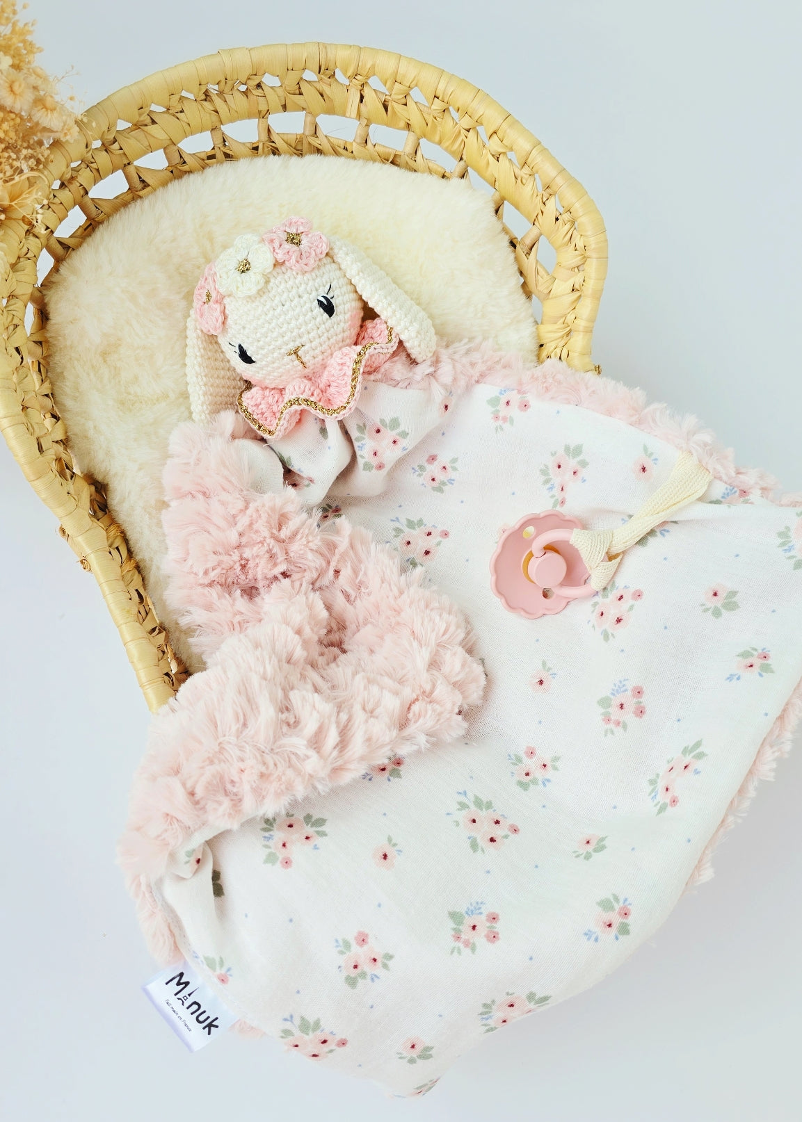 Doudou Lapin avec couronne fleurie Personnalisé