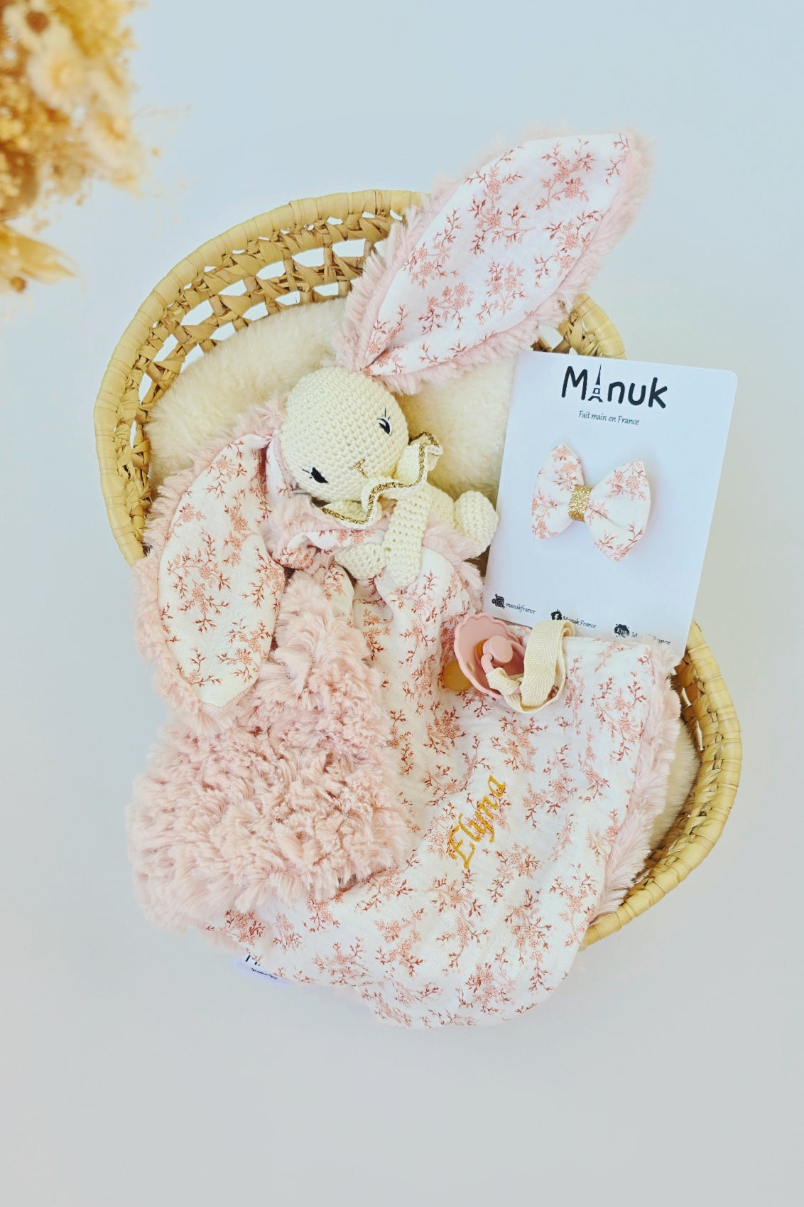 Coffret Doudou Lapin Personnalisé & Barrette cheveux