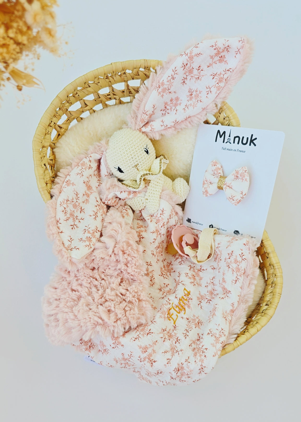 Coffret Doudou Lapin Personnalisé & Barrette cheveux