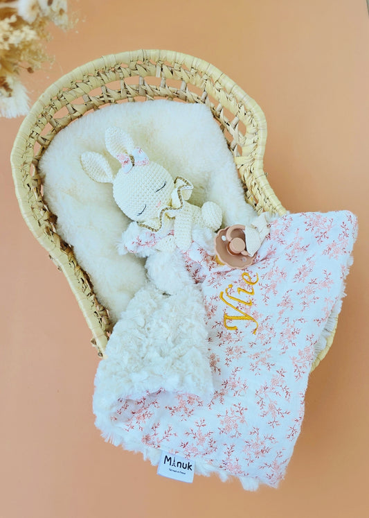 Doudou Lapin Personnalisé Fleurie Pèche