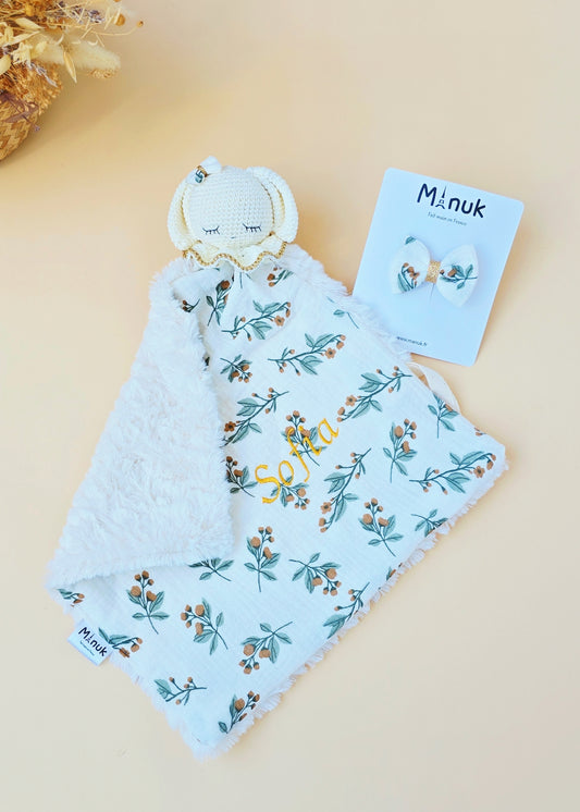 Coffret Naissance Doudou Lapin Personnalisé Automne Barrette cheveux