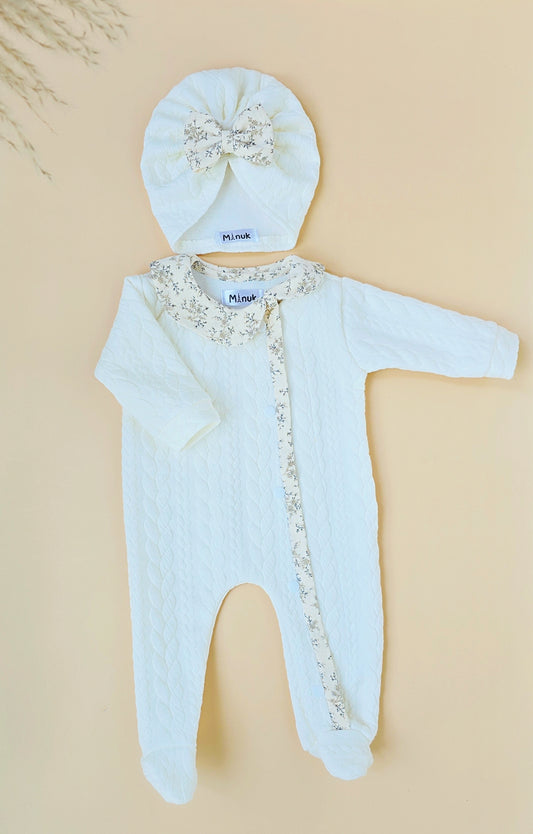 Ensemble Naissance Pyjama Personnalisé col Claudine Turban bébé fille