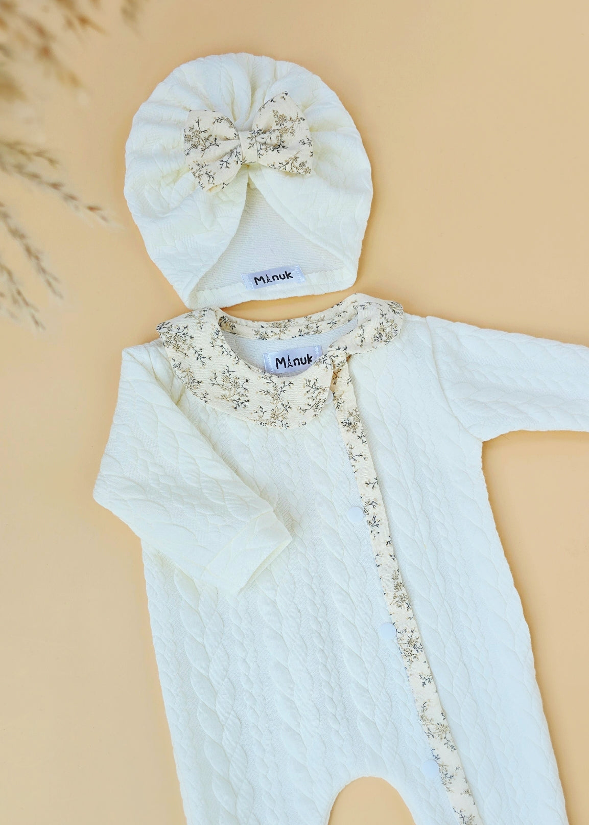 Ensemble Naissance Pyjama Personnalisé col Claudine Turban bébé fille