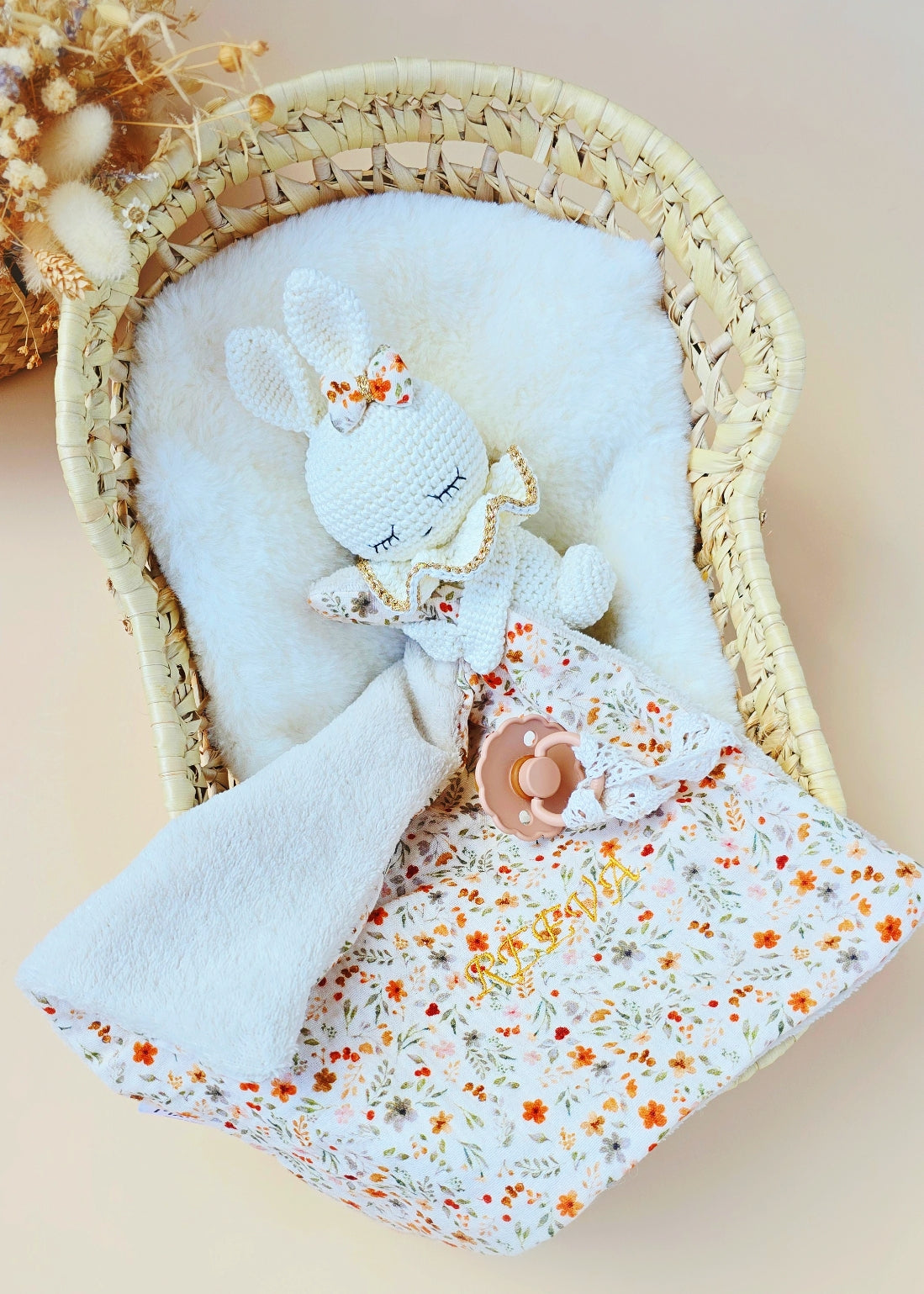 Doudou Lapin Fleurie Personnalisé