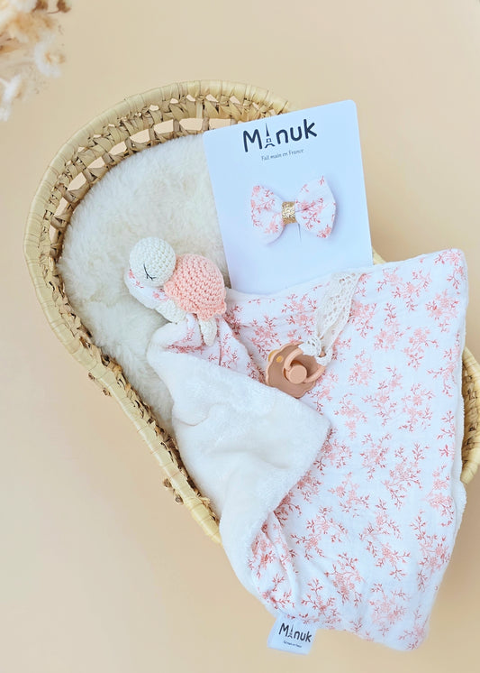 Doudou tortue attache tétine, Barrette cheveux, Ensemble Cadeau Bébé