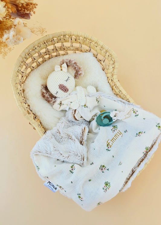 Doudou Attache tétine Koala Beige fleurie Personnalisé