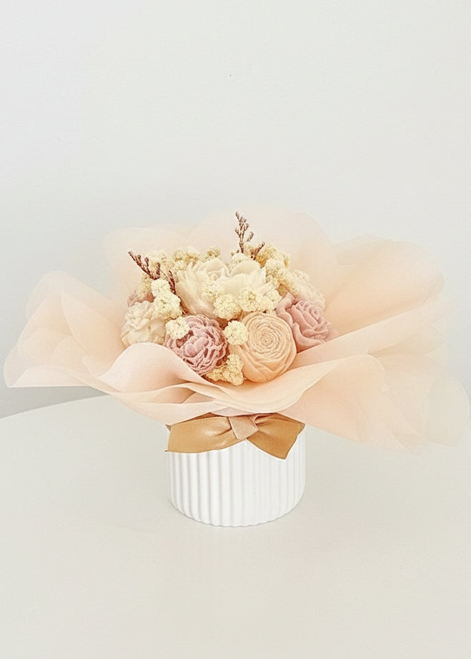 Bouquet Bougie et Fondants Parfumées Rose Doré/Rose Vieux, Coloris & parfums disponibles