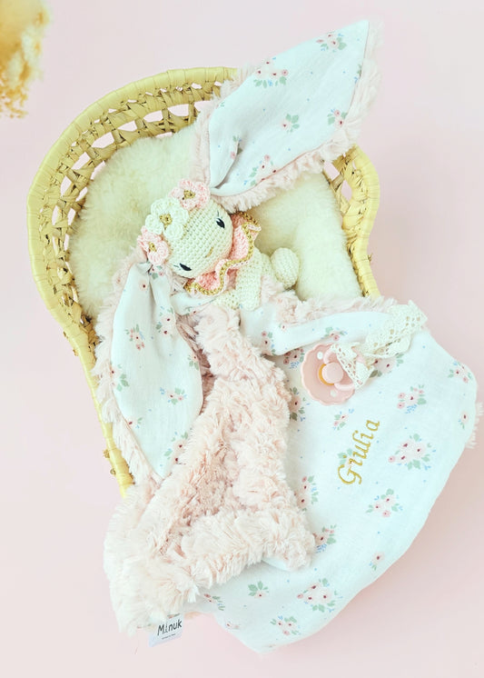 Doudou Lapin Longues oreilles avec Couronne fleurie