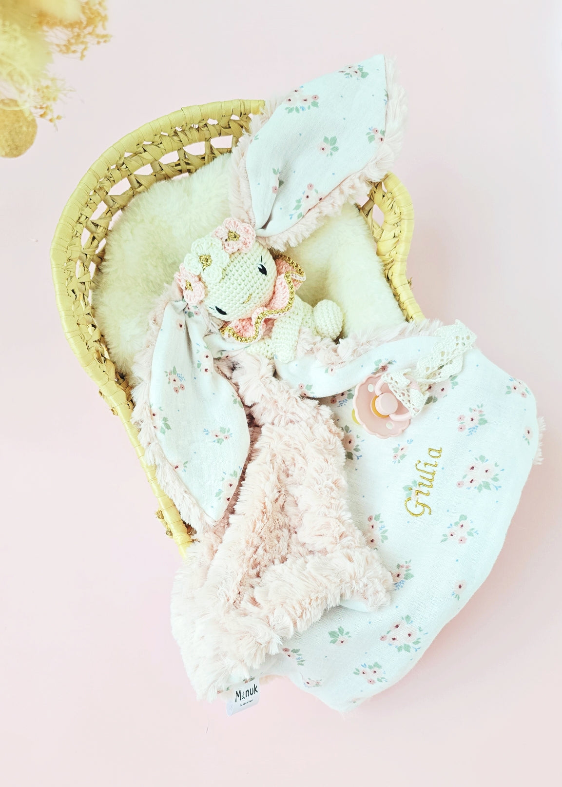 Doudou Lapin Longues oreilles avec Couronne fleurie