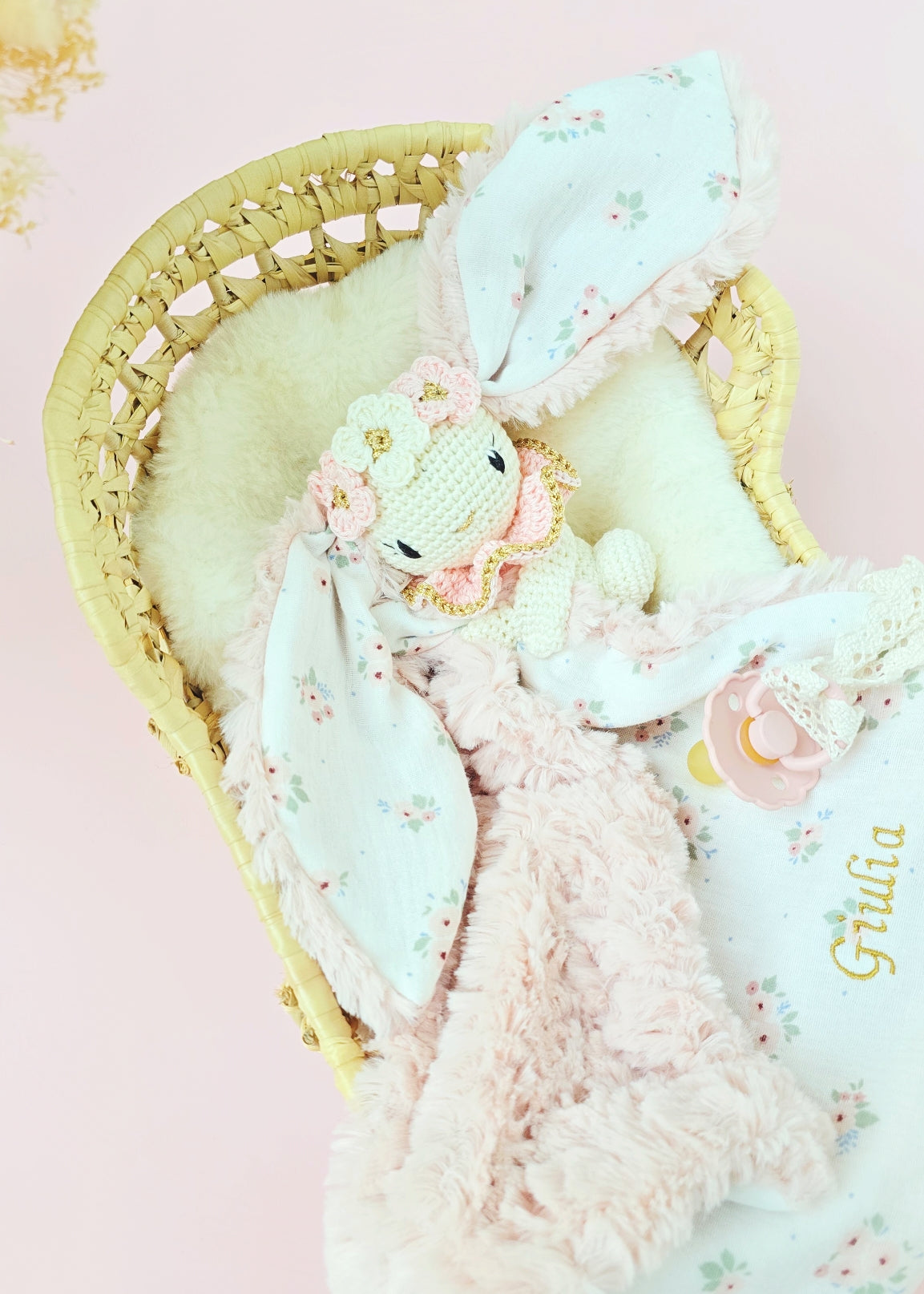 Doudou Lapin Longues oreilles avec Couronne fleurie