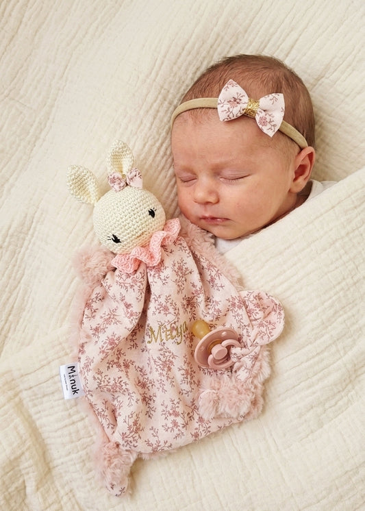 Coffret Naissance Doudou Lapin Personnalisé Doudou attache tétine Bandeau Bébé