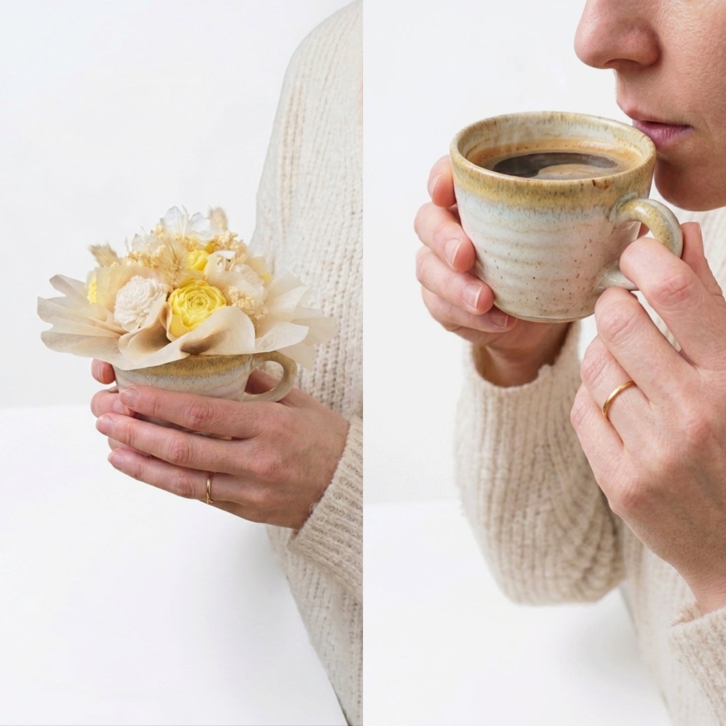 Bouquet Fondants Parfumé dans un Mug en Grès, Cadeau Anniversaire, Parfum de Grasse, Cire de Soja, Coloris et parfums disponibles