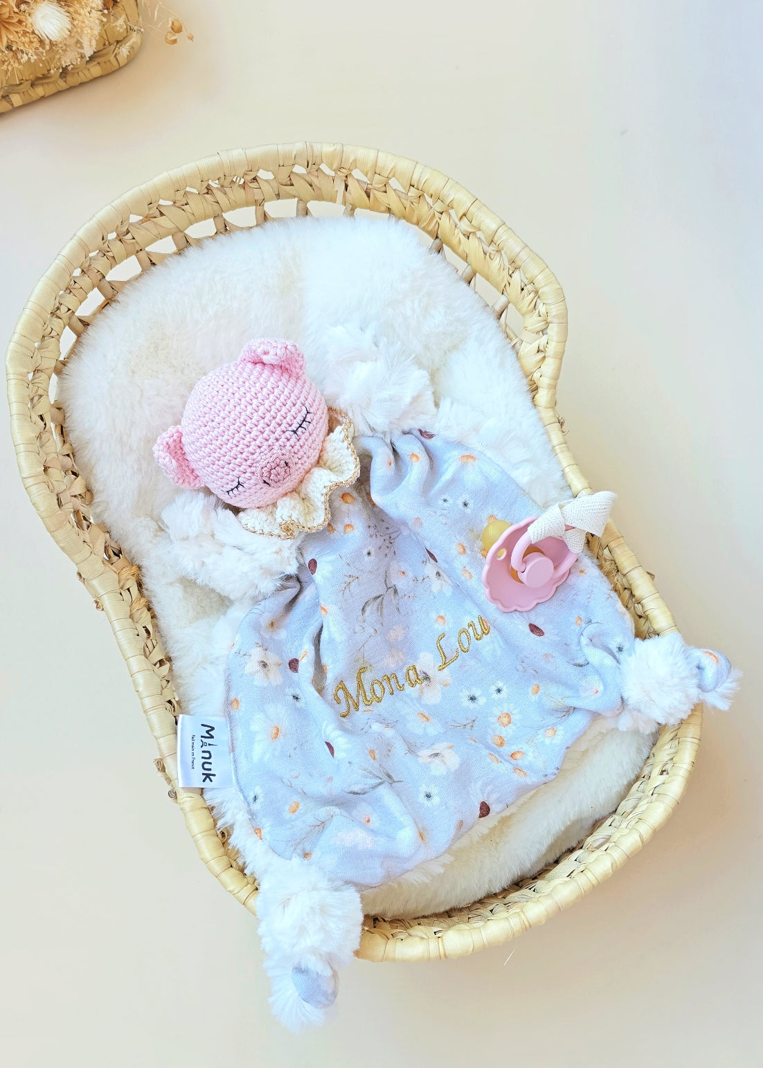 Doudou Cochon Personnalisé - Doudou Plat Bébé avec Prénom Brodé