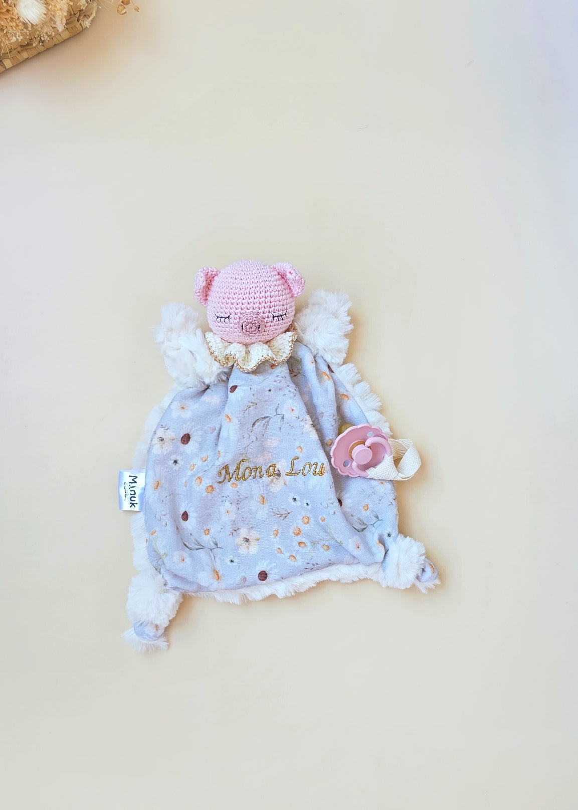 Doudou Cochon Personnalisé - Doudou Plat Bébé avec Prénom Brodé