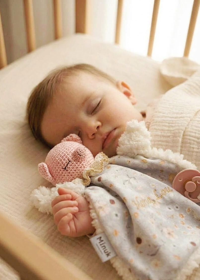 Doudou Cochon Personnalisé - Doudou Plat Bébé avec Prénom Brodé