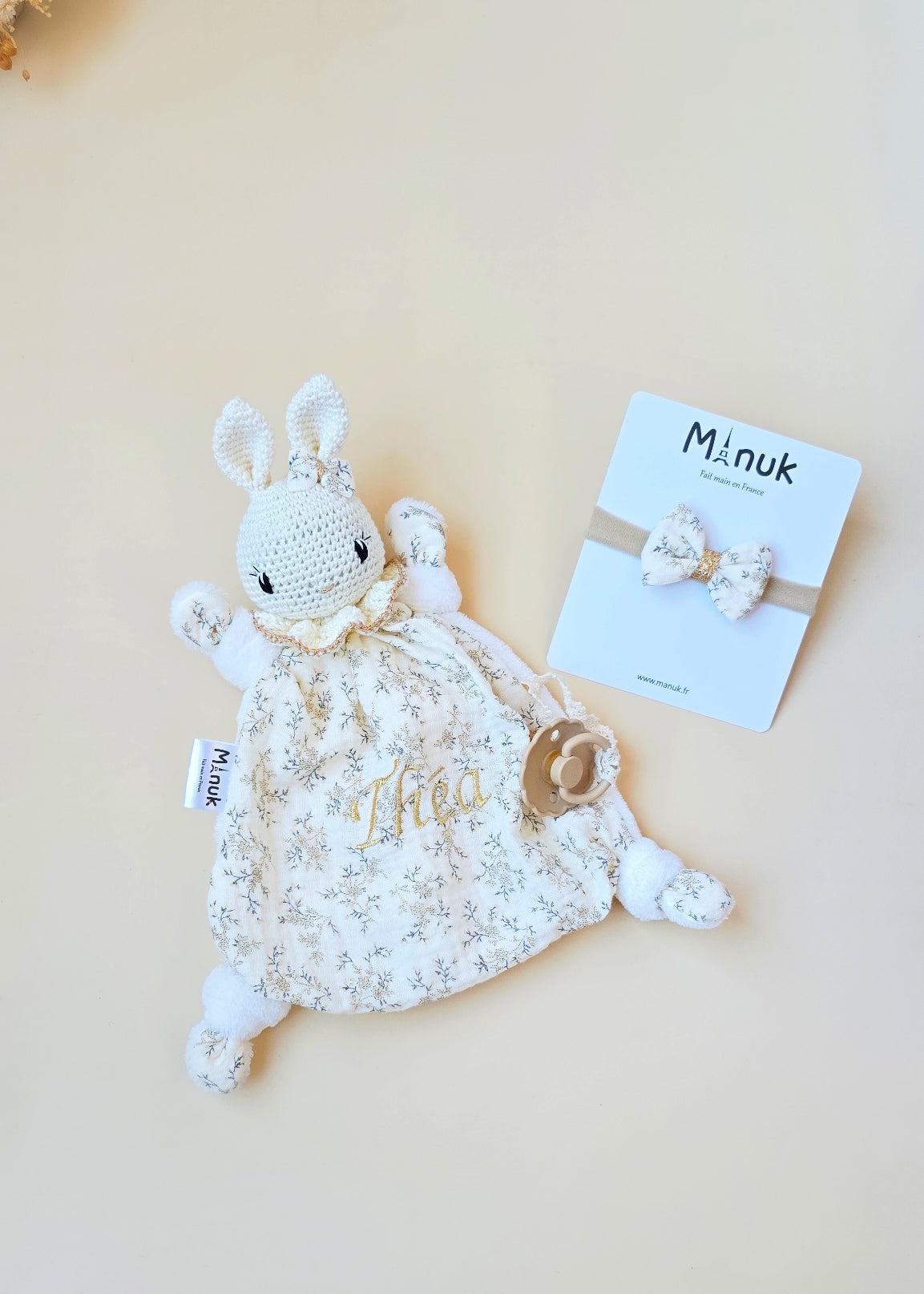 Coffret Bébé Naissance, Doudou attache tétine, Bandeau Bébé