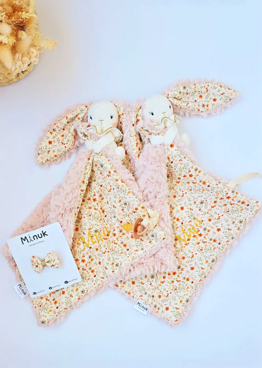 Coffret Naissance Bébé Doudou Lapinou Nœud cheveux MANUK FRANCE