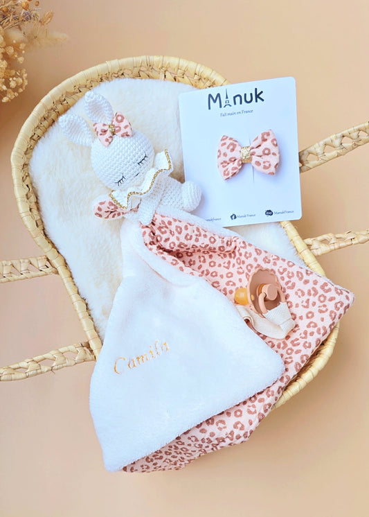 Coffret Naissance Doudou Lapinou Barrette cheveux MANUK FRANCE