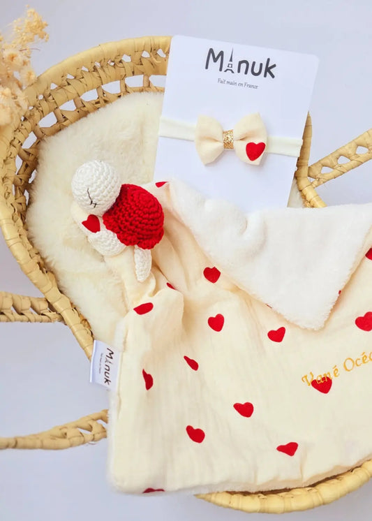 Coffret naissance Doudou tortue Bandeau cheveux MANUK FRANCE