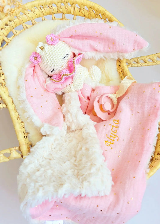 Doudou Lapin Personnalisé Doudou-attache tétine MANUK FRANCE