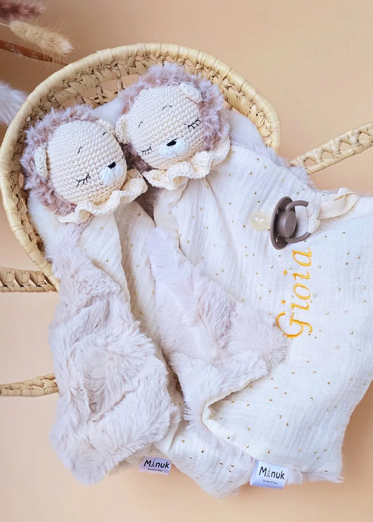 Doudou attache tétine Lion Personnalisé MANUK FRANCE