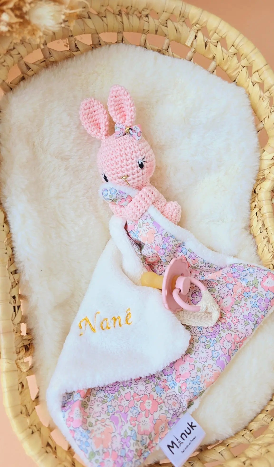 Mini Doudou-attache tétine Lapinou MANUK FRANCE
