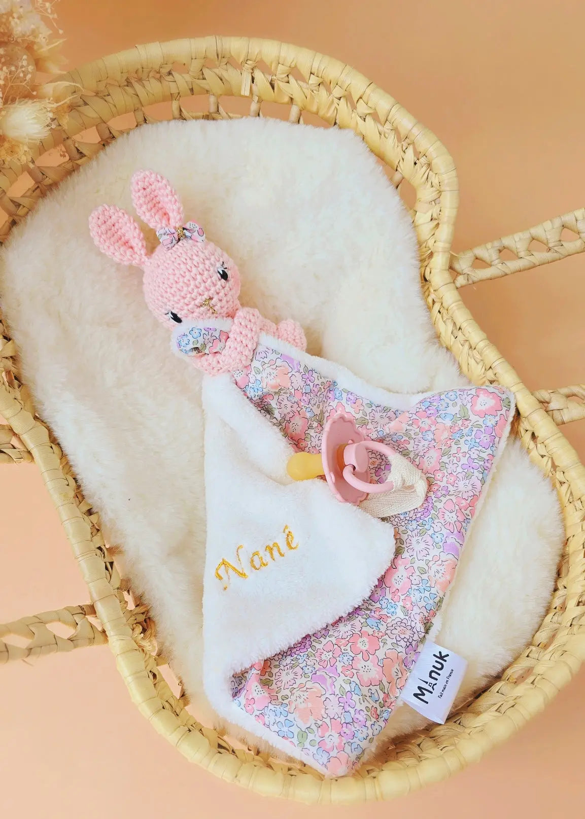 Mini Doudou-attache tétine Lapinou MANUK FRANCE